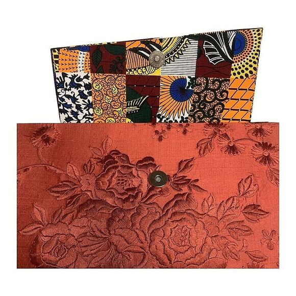 Maria Mateus Angola African Print Red Embroidered Envelope Clutch Purse 14" - Picture 2 of 13